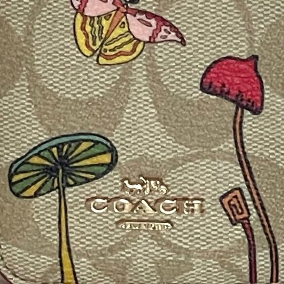 Coach Observed By Us Zip Card Case Signature Canvas Leather Khaki CU403 Pink - Picture 6 of 7